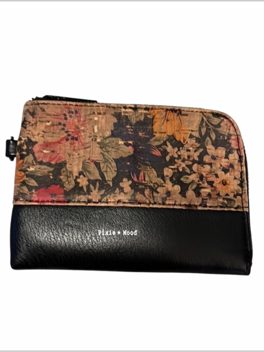 Pixie & Mood Vegan Makeup Cosmetic Pouch Floral Cork Zip Wallet Wristlet Bag